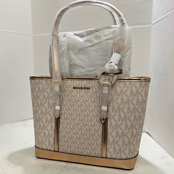 Michael Kors Cream and Gold Signature Tote - Picture 11 of 13